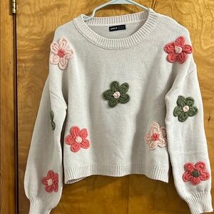 SHEIN Cream Sweater with Pink and Green Floral Accents